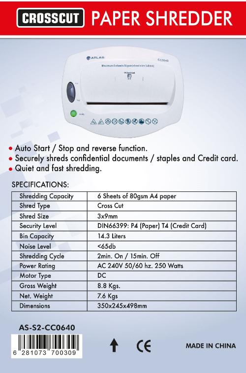 Atlas shredder machine cc0640 specification