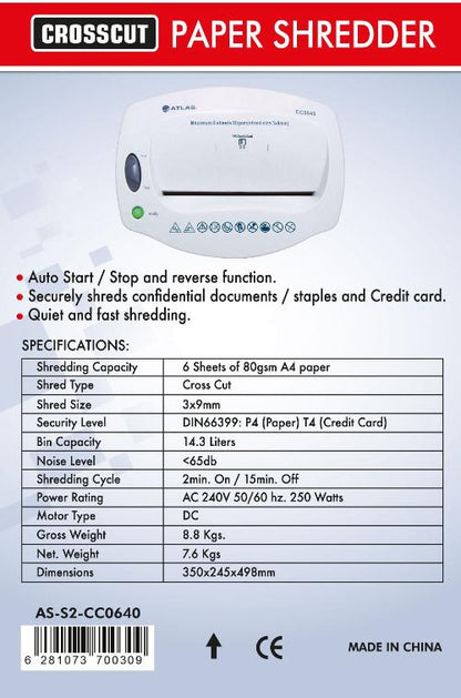 Atlas shredder machine cc0640 specification